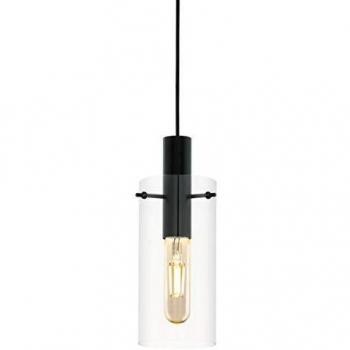Lámpara colgante de vidrio cilíndrico Montefino - Negro, E27, dimmable