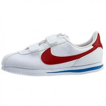 Zapatillas Deportivas Nike Cortez Basic SL para Niños, Multideporte, Blanco con Detalles en Rojo y Azul Real, Talla 30 EU, Cierre Autoadherente