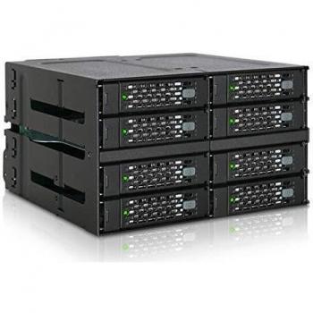 Cajón de almacenamiento ToughArmor MB508SP-B para 8 discos SSD/HDD de 2.5 SATA/SAS en 2 bahías de 5.25, panel negro intercambiable