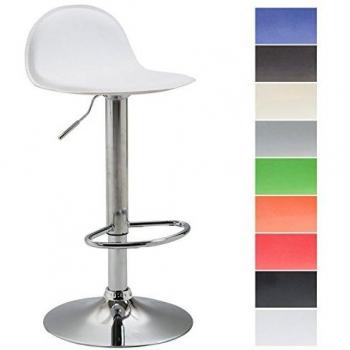 Taburete de Bar Lana V2 en Simil Cuero Blanco con Respaldo, Reposapiés y Altura Regulable - Estructura Cromada
