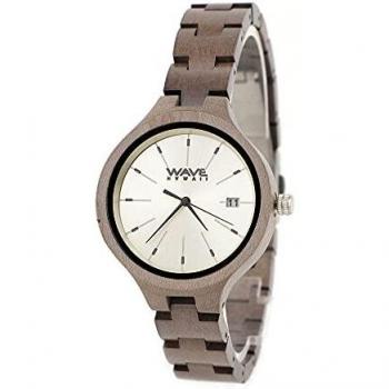 Reloj de Madera para Mujeres Wave Hawaii - Citizen Miyota, Maple Gris y Marrón/Blanco
