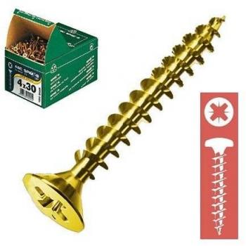 Tornillo de Madera Pozidriv Latonado Cabeza Redonda 2x16 - Caja de 100 Unidades