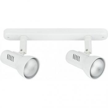 Foco orientable de 2 bombillas en metal blanco, dimensiones 26x12,5cm