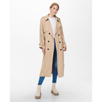 ONLY Chloe Double Breasted Longline Trench Coat in Beige - Size L