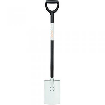 Pala de Plantación Fiskars Light, 105 cm, Llama de Acero y Mango de Aluminio, Diseño Negro/Blanco