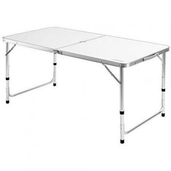 Mesa de Camping Plegable Blanca de Aluminio 120x60x70cm con Asa para Transporte