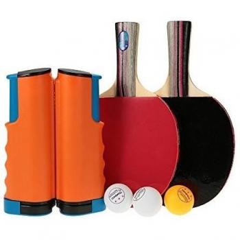 TOMSHOO Portátil Conjunto de Ping-pong, 1 Par de Palo + 3 Bolas + 1 Net