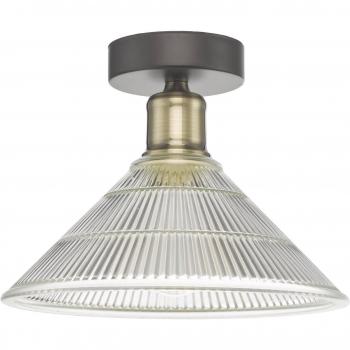 Plafón Boyd Latón antiguo con cristal estriado, 1 bombilla, diámetro de 19 cm