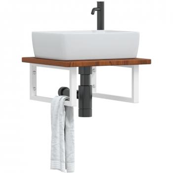 Estante de lavabo de pared de acero y madera maciza de roble marrón vidaXL