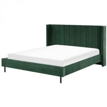 Cama Matrimonial de Terciopelo Verde Oscuro 180 x 200 cm con Somier de Listones Moderno Villette