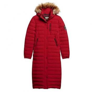 Chaqueta Puffer Acolchada Larga con Capucha para Mujer Fuji Roja Sostenible