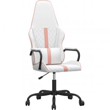 Silla de juego con masaje en cuero sintético rosa y blanco