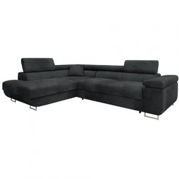 Sofá rinconero Comfivo S101, gris, con función de descanso y caja de ropa de cama, 274 x 203 x 70 cm