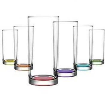 Lav 62428 Set 6 Vasos Tubo Colores Pastel, 315Cc, Vidrio