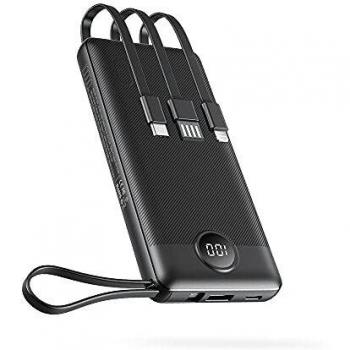 Power Bank 10000mAh，VEEKTOMX bateria portatil bateria Externa Cargador Portátil con 4 Cables de Carga Integrados,USB C Bateria Externa con 4 Salidas Compatible con Smartphones