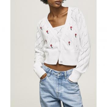 Pepe Jeans Cárdigan de mujer Flora Multicolor con cierre abotonado y bordado de flores