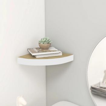 vidaXL Wall Corner Shelf - Oak and White, 35x35x3.8 cm, MDF