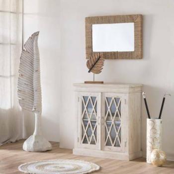 Recibidor Artesanal Blanco de Madera de Mango y Cristal 90x40x100 cm