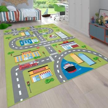 Alfombra Infantil Carreteras Verde Ø 200 cm Cuadrado - Paco Home
