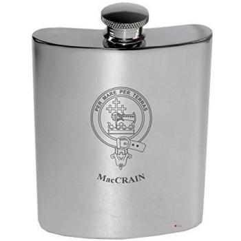 MacCrain Family Crest 6oz Polished Pewter Kidney Flask