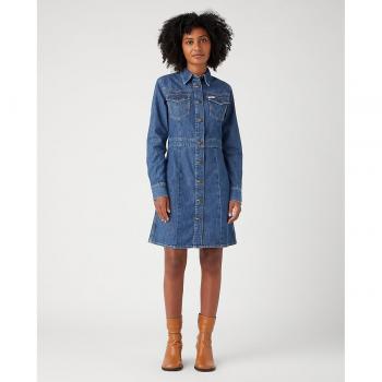 Wrangler - Vestido vaquero corto de manga larga de corte slim