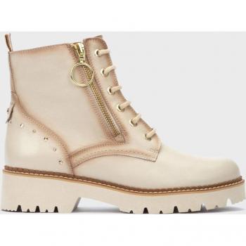 Pikolinos Botines de Mujer Vicar W6S-8619 Marfil, piel, con cordones y cremallera lateral, suela extraligera