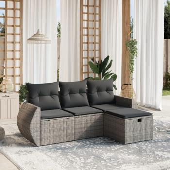 4-Piece Grey Poly Rattan Garden Sofa Set with Cushions