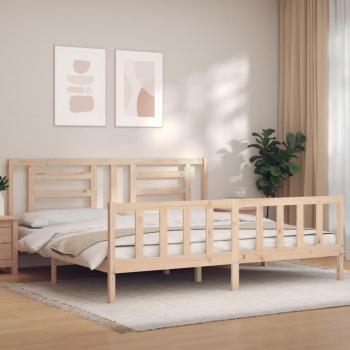 Estructura de cama de matrimonio Super King Size con cabecero de madera maciza