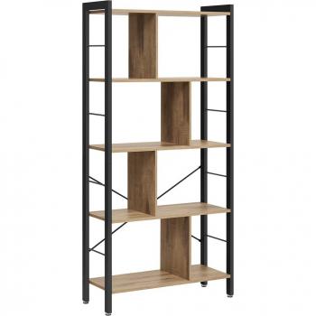 Estantería industrial y librería 4 niveles, montaje sencillo, gran espacio, sala de estar, estudio, oficina, tablero de partículas y hierro, marrón rústico