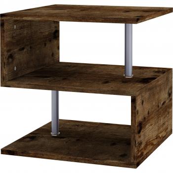 Mesa Lateral para Sofá Estilo Industrial con Estantes a 3 Niveles - Color Madera Envejecida