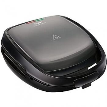 Sandwichera de Tefal SW341B Snack Time multifuncional para gofres y sándwiches. Incluye 2 placas. 700 W. Gris/Negro