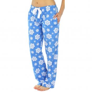 PajamaMania - Pantalón - para mujer Blau mit Schneeflocken Medium
