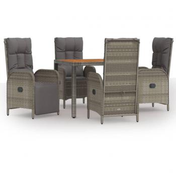 5-Piece Grey Poly Rattan Garden Lounge and Dining Set with Cushions