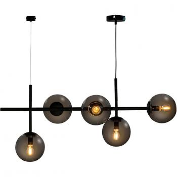 Lámpara colgante Dyberg Larsen Como de 5 luces, negro y vidrio ahumado