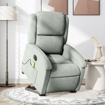 Sillón Reclinable Masaje Eléctrico Elevable de Terciopelo en Gris Claro, Gris Oscuro y Rojo Vino Tinto - Sillón Dormitorio Cómodo Relax Sofá