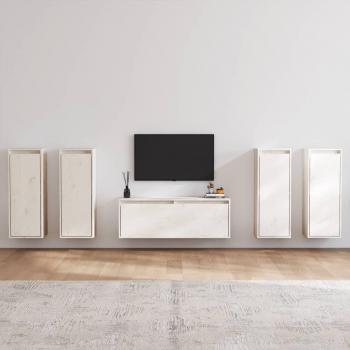 Muebles de soporte de TV 5 piezas de madera maciza de pino blanco