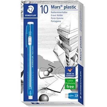 STAEDTLER Mars Plastic 528 50 - Portagomas en forma de lápiz con clip de plástico. Caja con 10 portagomas, multicolor