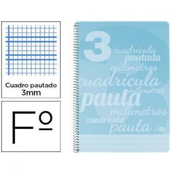 Cuaderno espiral Liderpapel folio pautaguia tapa plastico 80h 75gr cuadro pautado 3mm 06753