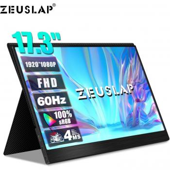 Monitor portátil ZEUSLAP Z17P - Pantalla de 17.3 pulgadas, 100% sRGB, resolución 1920x1080P FHD