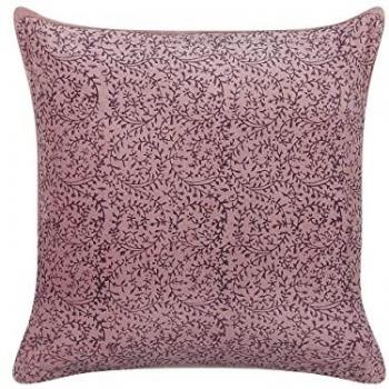 Cojín Decorativo Rosa de Terciopelo y Algodón 45 x 45 cm con Patrón Floral Impreso en Bloque