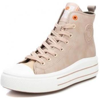 Zapatillas Altas para Mujer Refresh 172284 Beige con Puntera de Goma, Doble Suela, Cordones y Cierre de Cremallera