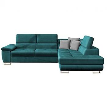 Sofá rinconero Comfivo 166, turquesa, función de descanso, caja de ropa de cama, 270 x 202 x 71 cm