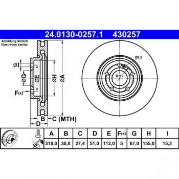 Disco de freno ATE 24.0130-0257.1, frente, ventilado, altamente carbonizado, 1 pieza