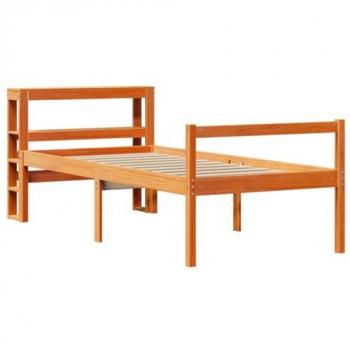 Cabecero de cera redonda de pino macizo 75x190 cm marrón, estructura cama con cabecero de madera de pino en color marrón y acabado en cera, dimensiones 75x190 cm
