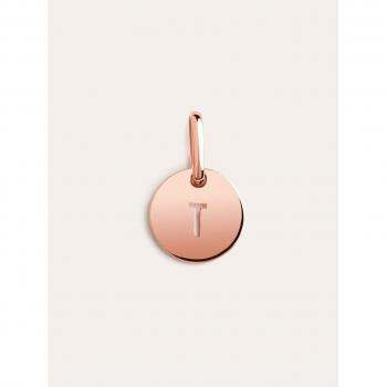 Charm Mini Medallion Letter de plata bañado en oro Rosa initial T
