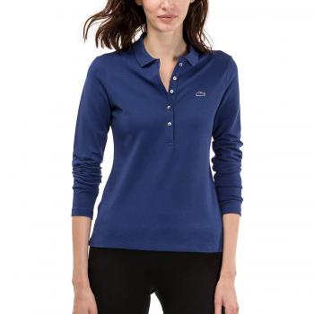 Lacoste Women's Women's Blue Slim Fit Long Sleeve Polo In Size 38-M Blue