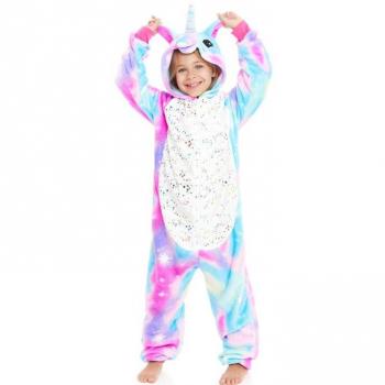 Disfraz de Pijama Unicornio azul y rosa con capucha para niña