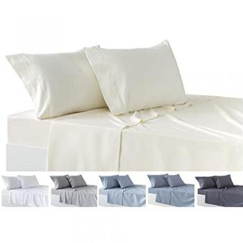Juego de Sábanas Beige de 4 Piezas – Sábana Bajera Ajustable, Encimera y Dos Fundas de Almohada 50x80cm para Cama 180x190/200 cm