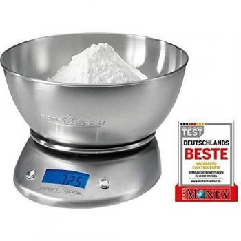 Proficook KW 1040 - Báscula de cocina digital con tazón, 5 kg pasos 1 g, función tara, color gris