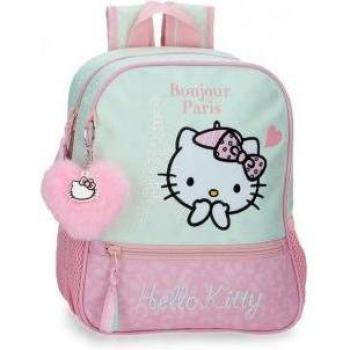 Mochila Preescolar Hello Kitty Paris 23x28x10cm Turquesa con Bolsillos Laterales Fabricada en Poliéster Rosa